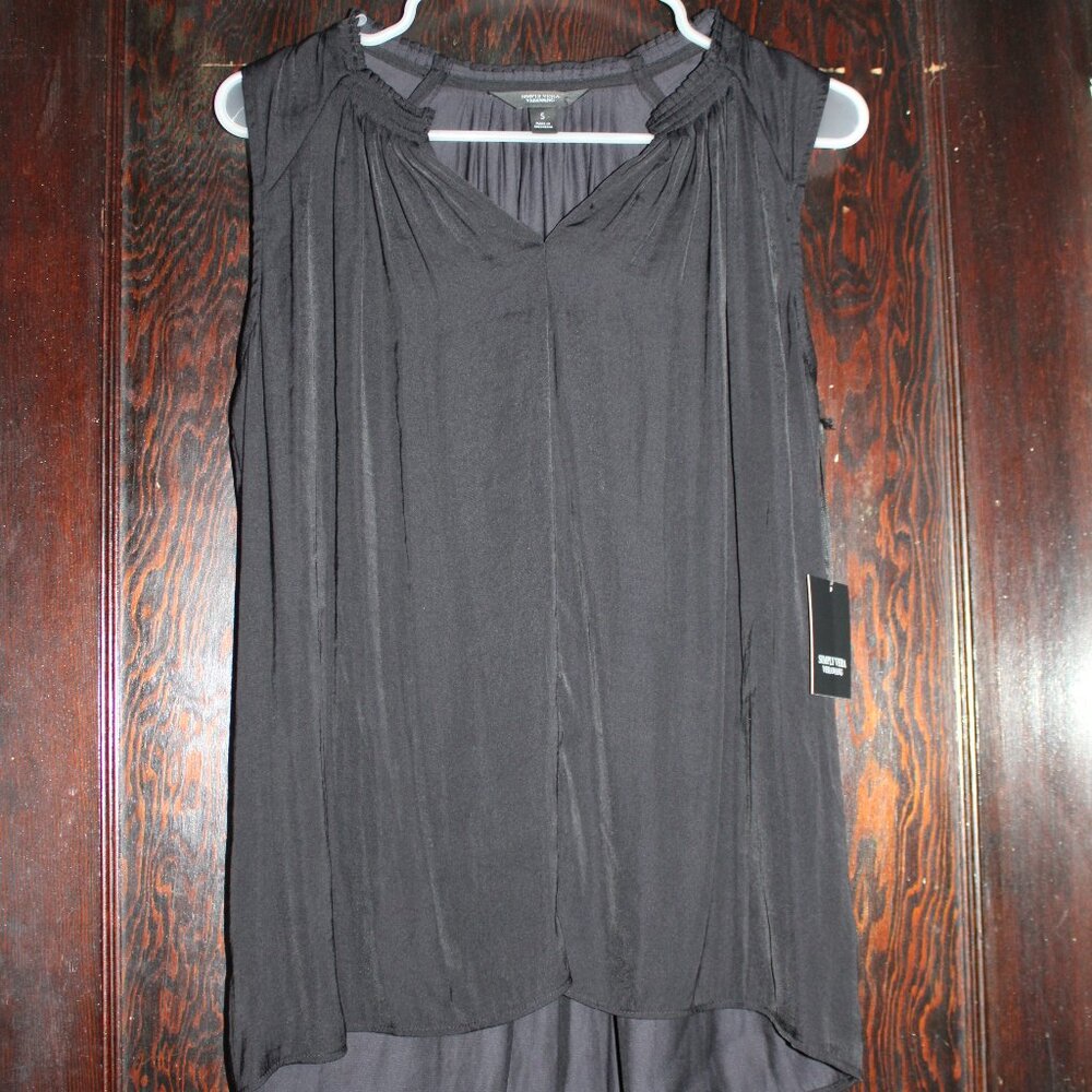Simply Vera Vera Wang‎ NEW Satin Sleeveless Pleated V Neck Blouse Black Size S